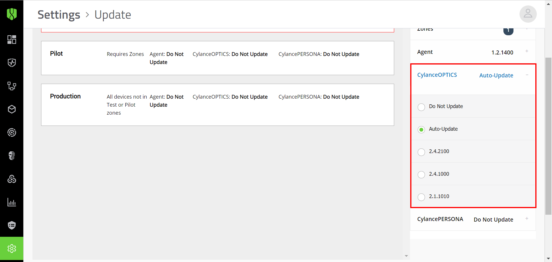 Manage updates for the Protect Desktop, Optics, and Persona Desktop agents